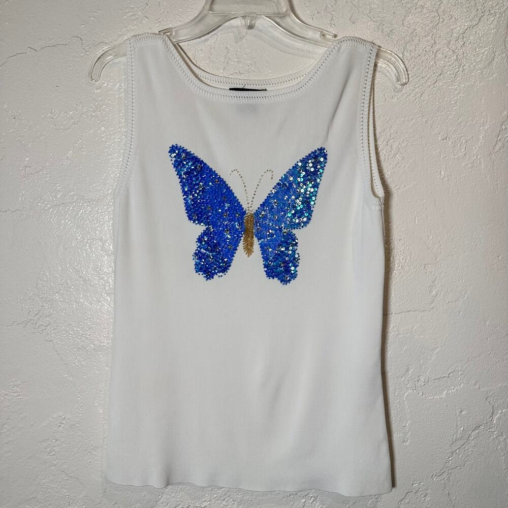 Sweater Works Large Sleeveless Sweater Sequin Butterfly Whimsical Cottage Vtg